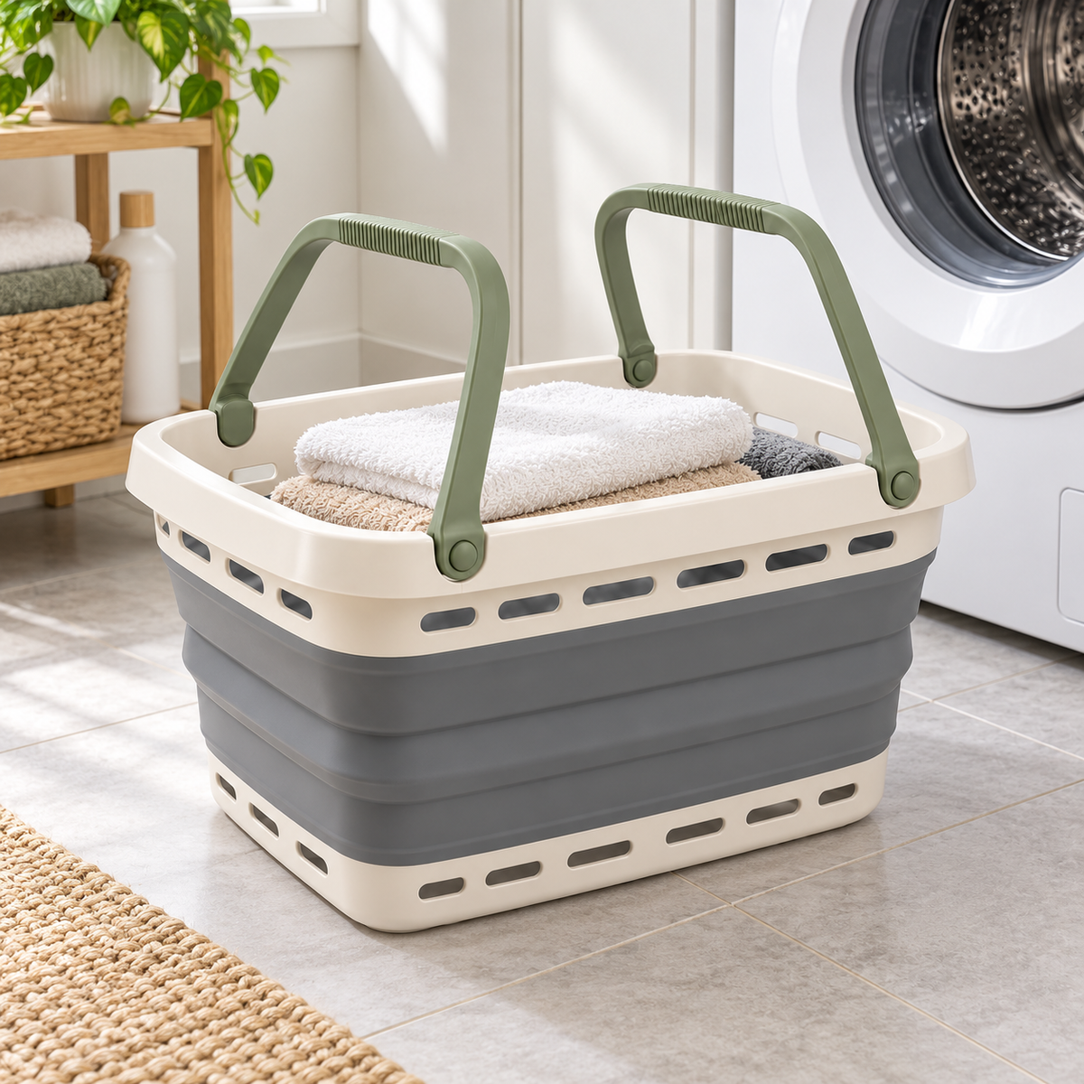 Fold Flat Laundry Basket — in-use view
