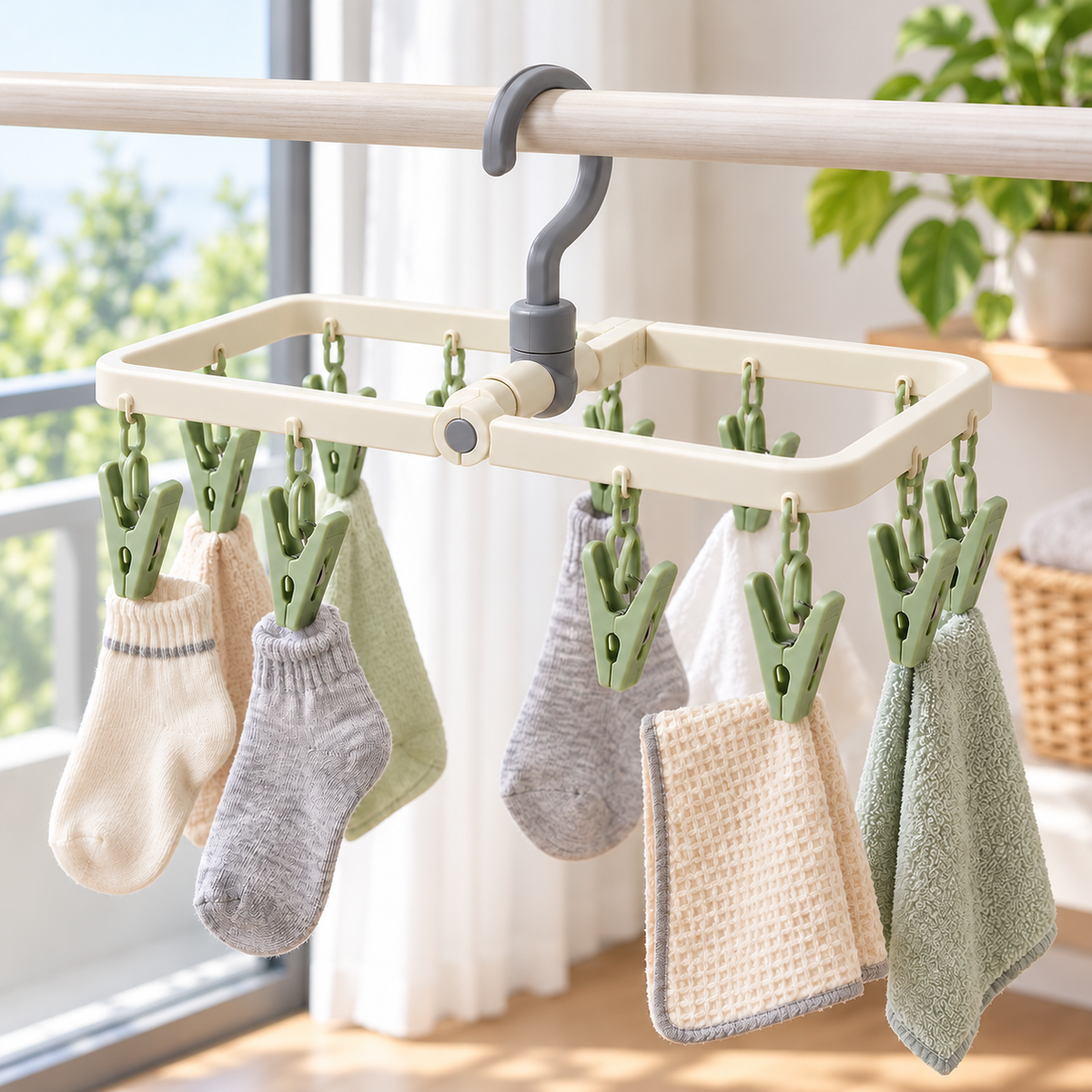 Clip Foldaway Drying Hanger — in-use view