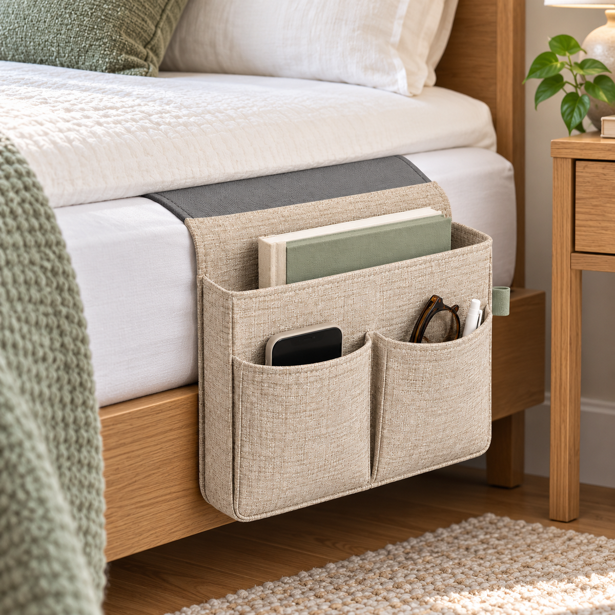 Dock Bedside Storage Pocket — in-use view