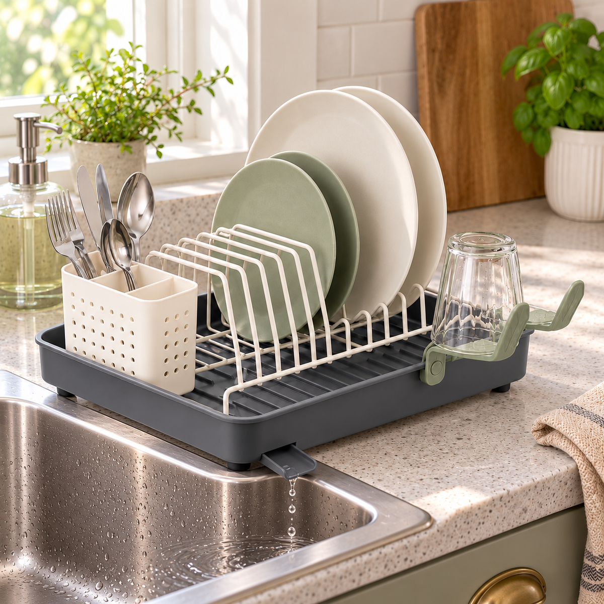 Dryline Compact Dish Rack — in-use view
