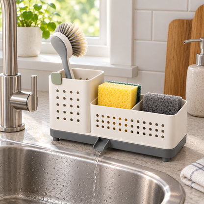 Flow Drain Sink Caddy — in-use view